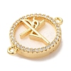 Rack Plating Brass Micro Pave Clear Cubic Zirconia Spanish Faith Cross Connector Charms KK-L220-003G-03-2