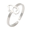 Non-Tarnish Hollow Cat 304 Stainless Steel Open Cuff Rings for Women LS-RJEW-N048-07P-1