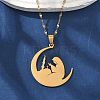 201 Stainless Steel Moon with Woman Pendant Necklaces for Ramadan & Eid Mubarak NJEW-D318-02G-1