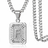 Rectangle with Letter Pattern 304 Stainless Steel Pendant Necklaces FS-WGFC766-02-1