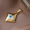 Fashion 304 Stainless Steel Enamel White Evil Eye Rhombus Pendant Necklaces MB5492-3