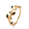 Crystal Rhinestone Leaf Finger Ring with Enamel RJEW-D120-20B-G-1