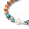 Dyed Synthetic Ocean White Jade & Turquoise Beaded Stretch Bracelets for Men Women BJEW-JB12372-01-3