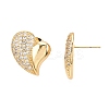 Left and Right Heart Brass Pave Clear Cubic Zirconia Stud Earrings EJEW-M258-040G-3