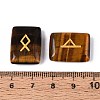 25Pcs Rectangle Natural Tiger Eye Rune Stones with Elder Futhark Alphabet Engraved G-T142-35-4