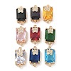 Brass Pave Faceted Glass Rectangle Connector Charms KK-G517-15G-1