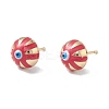Enamel Half Round with Evil Eye Stud Earrings EJEW-A093-05G-04-1