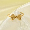 Bowknot 304 Stainless Steel Open Cuff Rings for Women RJEW-G338-08G-3