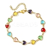 Colorful Glass Heart Link Bracelets BJEW-JB10578-1