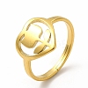 Ion Plating(IP) 304 Stainless Steel Heart with Flower Adjustable Ring for Women RJEW-B027-30G-1