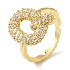 Rack Plating Letter Brass Micro Pave Clear Cubic Zirconia Adjustable Rings for Women KK-S391-03G-Q-2