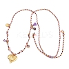 304 Stainless Steel Textured Heart Pendant Cotton Cord Adjustable Necklaces NJEW-C093-01G-4
