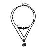 Iron & Teardrop Resin Halloween Bat Spider Pendant Double Layered Necklaces for Women NJEW-A055-01B-EB-2