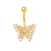 Brass Pave Clear Cubic Zirconia Curved Barbell Butterfly Belly Rings LS-AJEW-L099-01A-G-2
