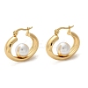 304 Stainless Steel & ABS Plastic Imitation Pearl Huggie Hoop Earrings EJEW-S253-24G-4