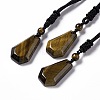 Natural Tiger Eye Hexagon Pendant Necklace with Nylon Cord NJEW-G094-A04-1