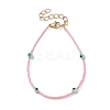Evil Eye Lampwork & Glass Seed Beaded Bracelet with Real 18K Gold Plated 304 Stainless Steel Clasps BJEW-JB09998-02-1