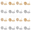 8Pcs 4 Style Flat Round with Flower Brass Micro Pave Clear Cubic Zirconia Stud Earrings Findings KK-DC0002-90-1