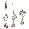 3Pcs 3 Styles Copper Wire Wrapped Chakra Natural Gemstone with Tree of Life Pendant Decorations HJEW-CJ0001-22-1