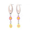 Oval with Flower Enamel Long Dangle Stud Earrings EJEW-N049-05A-2
