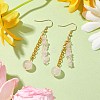 Round & Chip Natural Rose Quartz Dangle Earrings EJEW-JE05867-2