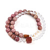 Round Natural Fresh Water Pearl & Red Agate Rhodonite & Quartz Crystal Beaded  Wrap Bracelets for Men Women BJEW-T022-07-2