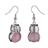 Natural Rose Quartz Owl Dangle Earrings EJEW-A092-08P-04-3