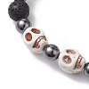 2Pcs Halloween Skull Synthetic Turquoise & Round Lava Rock & Synthetic Non-Magnetic Hematite Beaded Stretch Bracelet Sets for Women BJEW-JB10656-3