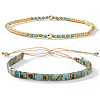 2Pcs 2 Styles Bohemian Glass Seed Bead Stretch & Slider Bracelet Set for Women VC8065-7-1