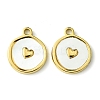 Ion Plating(IP) 304 Stainless Steel Pave Shell Flat Round Charms with Heart FIND-Z028-06G-1
