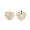 Brass Pave Clear Cubic Zirconia With ABS Imitation Pearl Beads Pendants KK-U009-03G-1