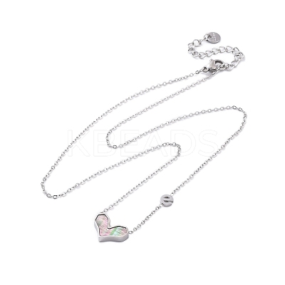 304 Stainless Steel Pave Natural Colorful Shell Heart Pendant Necklaces for Women NJEW-U032-09P-02-1