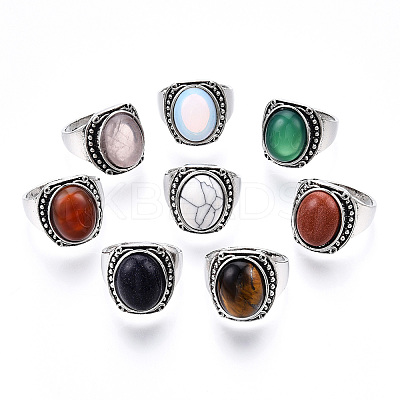 Natural & Synthetic Mixed Gemstone Oval Finger Rings RJEW-N044-05-1