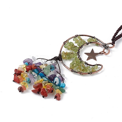 Natural Mixed Gemstone Moon with Chips Tassel Pendant Decorations G-L524-07R-A-1