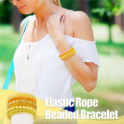 6Pcs 6 Styles 8mm Glass Round Beaded Stretch Bracelet Sets BJEW-TAC0020-1
