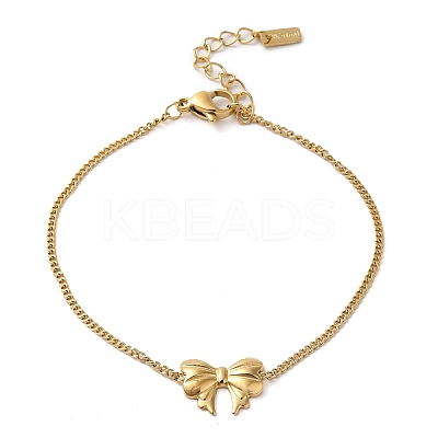 304 Stainless Steel Twisted Chain Bowknot Link Bracelets for Women BJEW-K237-12G-1