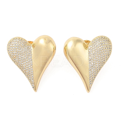 Rack Plating Brass Micro Pave Clear Cubic Zirconia Stud Earrings for Women EJEW-G394-12A-G-1