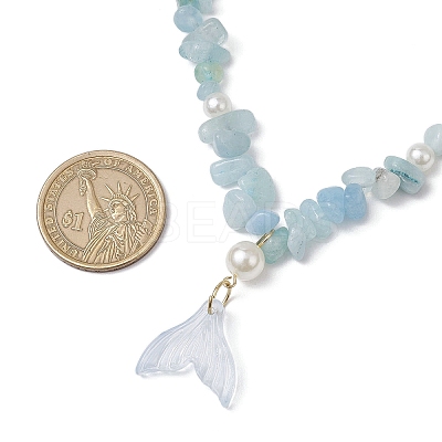 Natural Aquamarine Chip & Imitaton Round Pearl Beaded Adjustable Necklaces NJEW-JN05227-05-1