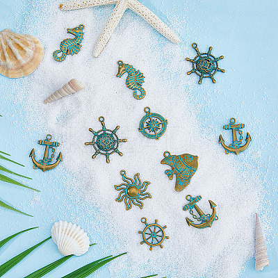 42Pcs 7 Styles Ocean Theme Alloy Pendants FIND-FH0006-32-1