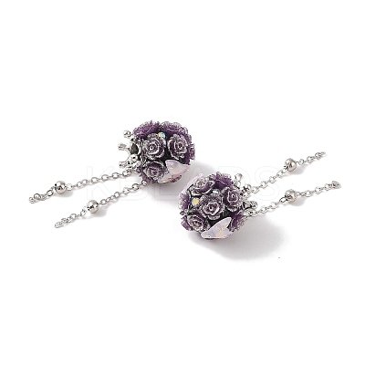 Handmade Flower Polymer Clay Rhinestone Tassel Dangle Beads CLAY-H003-02P-02-1