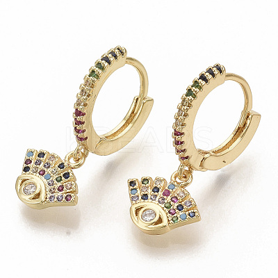 Brass Micro Pave Colorful Cubic Zirconia Dangle Hoop Earrings EJEW-S208-081-1