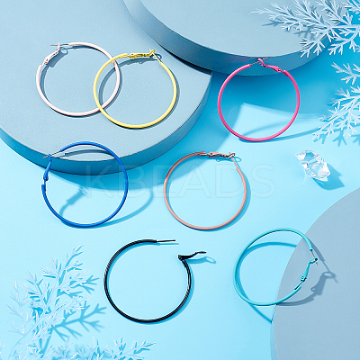 7Pairs 7 Colors 201 Stainless Steel Big Huggie Hoop Earrings EJEW-DC0001-09-1