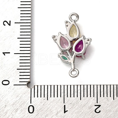 Brass Pave Colorful Cubic Zirconia Flower Links Connector Charms KK-C119-12P-1