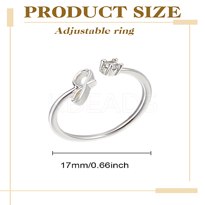 1Pc Letter Brass Rhinestone Open Cuff Rings for Women AJEW-LP0004-47G-S-1