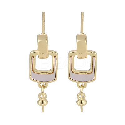 Brass with Shell Stud Earring Findings KK-G497-32G-1