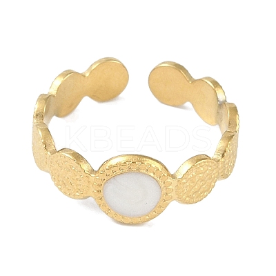 Ion Plating(IP) 304 Stainless Steel Enamel Textured Round Cuff Finger Rings RJEW-L107-066G-01-1
