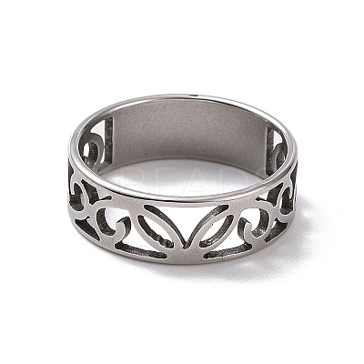 Non-Tarnish 201 Stainless Steel Hollow Leaf Finger Ring for Women RJEW-J051-46P-1