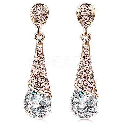 Real 18K Gold Plated Brass Rhinestone Teardrop Stud Earrings EJEW-EE0001-232A-1