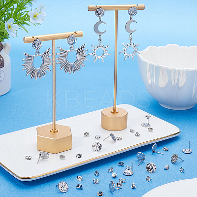 80Pcs 201 Stainless Steel Textured Flat Round Stud Earring Findings STAS-SC0008-50-1