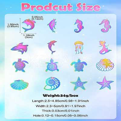 16Pcs 16 Styles Ion Plating(IP) 304 Stainless Steel Etched Metal Embellishments Pendants STAS-CJ0002-56-1